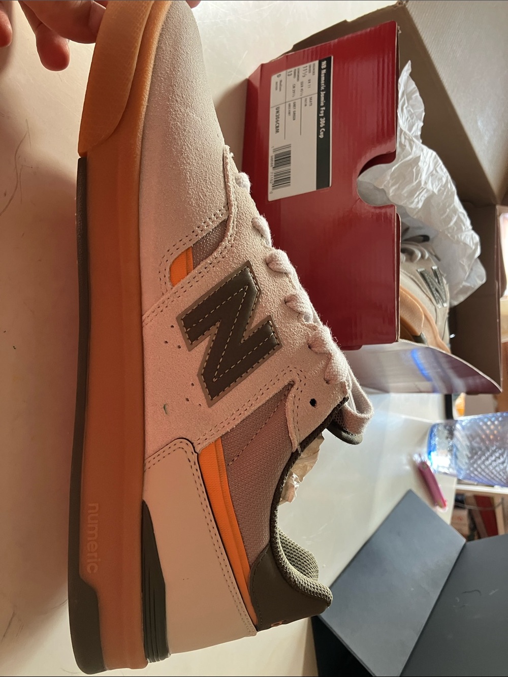 New Balance Men’s 306 Jamie For Cup Cream, Olive & Orange Suede Sneakers - Picture 5 of 6